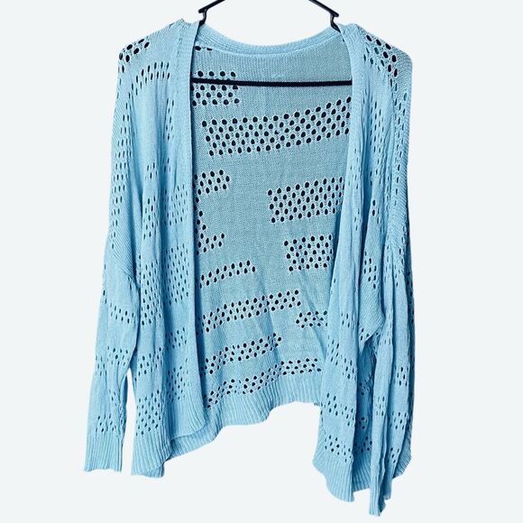 Women's Blue Open Knit Cardigan Open Front One Size Fits Most Boho Beachy - Picture 1 of 6